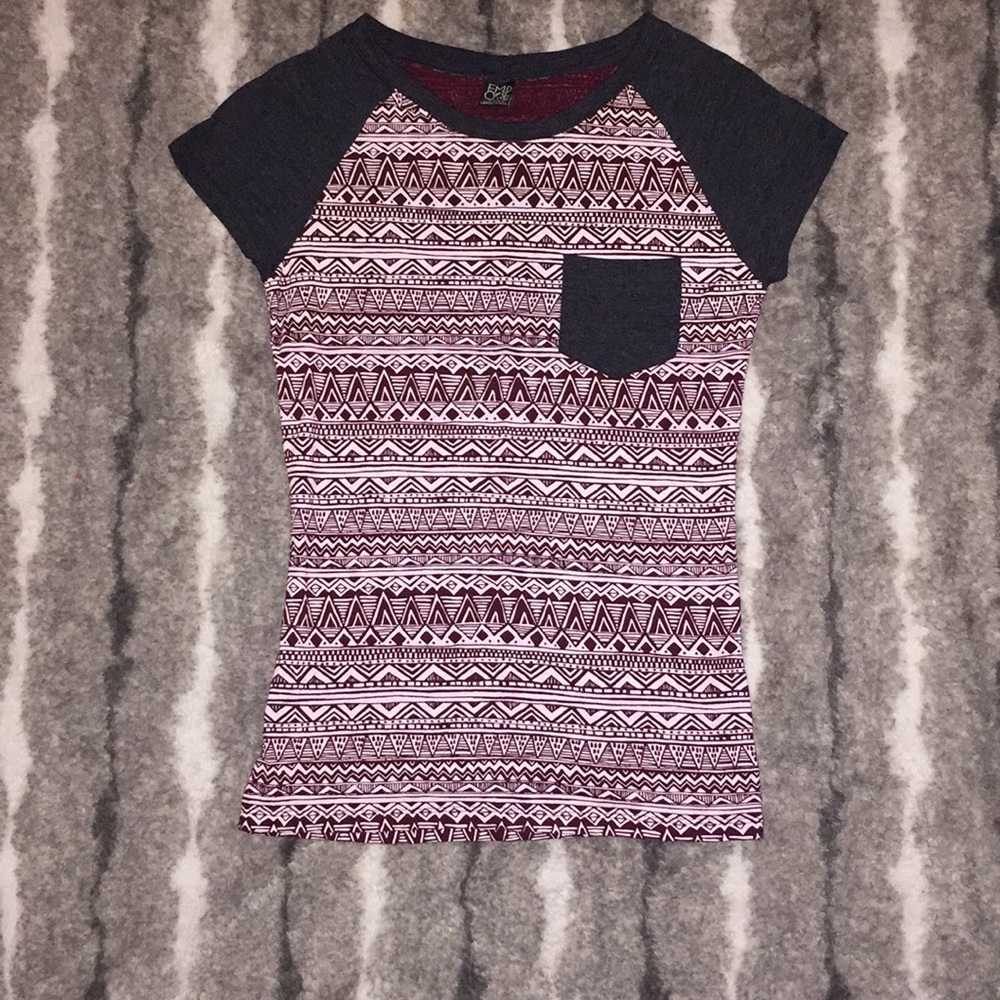 Dark Gray, Maroon and White Print T-shirt